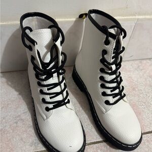White Lace-Up Ankle Boots